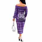 Personalized Melbourne Storm Christmas Off The Shoulder Long Sleeve Dress Australian Rugby Fans - Pixelated Ugly Xmas Pattern Mascot Santa
