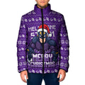 Personalized Melbourne Storm Christmas Padded Jacket Australian Rugby Fans - Pixelated Ugly Xmas Pattern Mascot Santa