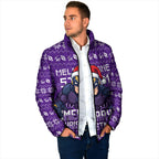 Personalized Melbourne Storm Christmas Padded Jacket Australian Rugby Fans - Pixelated Ugly Xmas Pattern Mascot Santa