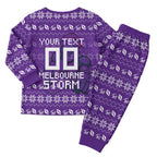 Personalized Melbourne Storm Christmas Pajama Set Australian Rugby Fans - Pixelated Ugly Xmas Pattern Mascot Santa