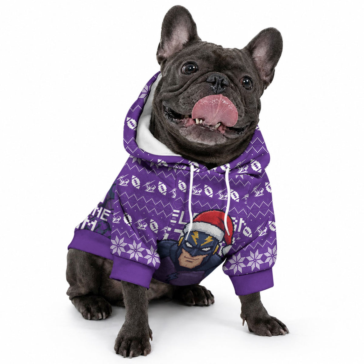 Personalized Melbourne Storm Christmas Pet Hoodie Australian Rugby Fans - Pixelated Ugly Xmas Pattern Mascot Santa