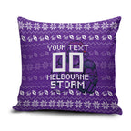 Personalized Melbourne Storm Christmas Pillow Cover Australian Rugby Fans - Pixelated Ugly Xmas Pattern Mascot Santa