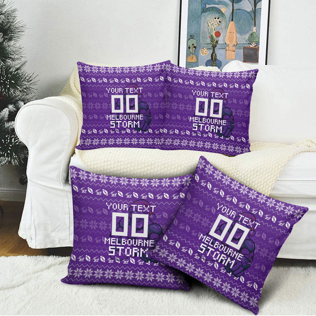 Personalized Melbourne Storm Christmas Pillow Cover Australian Rugby Fans - Pixelated Ugly Xmas Pattern Mascot Santa
