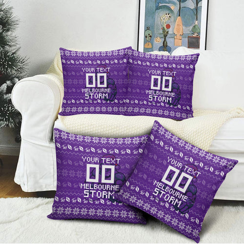 Personalized Melbourne Storm Christmas Pillow Cover Australian Rugby Fans - Pixelated Ugly Xmas Pattern Mascot Santa