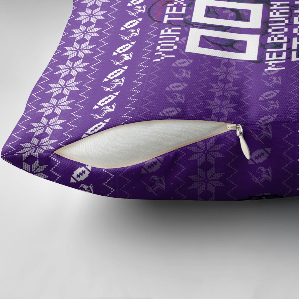 Personalized Melbourne Storm Christmas Pillow Cover Australian Rugby Fans - Pixelated Ugly Xmas Pattern Mascot Santa