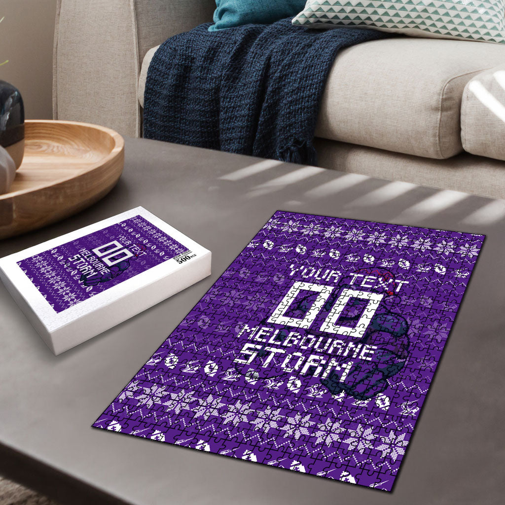 Personalized Melbourne Storm Christmas Puzzle Australian Rugby Fans - Pixelated Ugly Xmas Pattern Mascot Santa