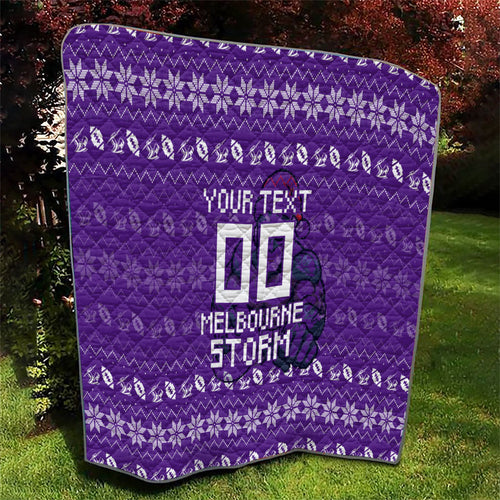 Personalized Melbourne Storm Christmas Quilt Australian Rugby Fans - Pixelated Ugly Xmas Pattern Mascot Santa