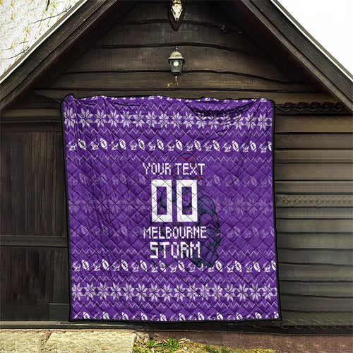 Personalized Melbourne Storm Christmas Quilt Australian Rugby Fans - Pixelated Ugly Xmas Pattern Mascot Santa