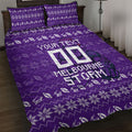 Personalized Melbourne Storm Christmas Quilt Bed Set Australian Rugby Fans - Pixelated Ugly Xmas Pattern Mascot Santa