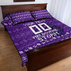 Personalized Melbourne Storm Christmas Quilt Bed Set Australian Rugby Fans - Pixelated Ugly Xmas Pattern Mascot Santa