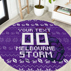 Personalized Melbourne Storm Christmas Round Carpet Australian Rugby Fans - Pixelated Ugly Xmas Pattern Mascot Santa