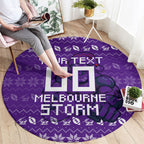 Personalized Melbourne Storm Christmas Round Carpet Australian Rugby Fans - Pixelated Ugly Xmas Pattern Mascot Santa