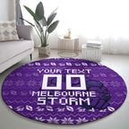 Personalized Melbourne Storm Christmas Round Carpet Australian Rugby Fans - Pixelated Ugly Xmas Pattern Mascot Santa