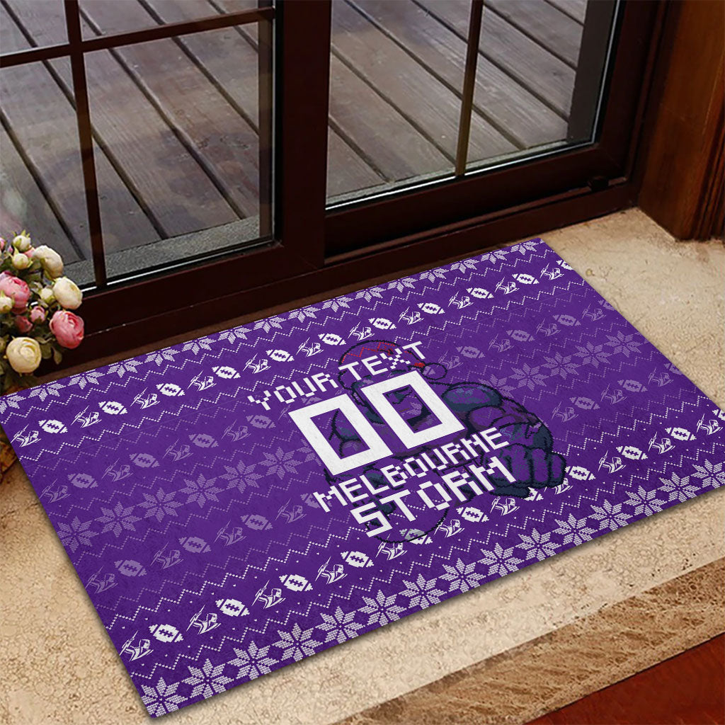 Personalized Melbourne Storm Christmas Rubber Doormat Australian Rugby Fans - Pixelated Ugly Xmas Pattern Mascot Santa