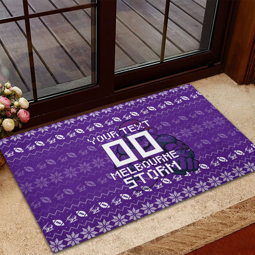 Personalized Melbourne Storm Christmas Rubber Doormat Australian Rugby Fans - Pixelated Ugly Xmas Pattern Mascot Santa