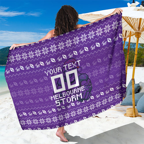 Personalized Melbourne Storm Christmas Sarong Australian Rugby Fans - Pixelated Ugly Xmas Pattern Mascot Santa