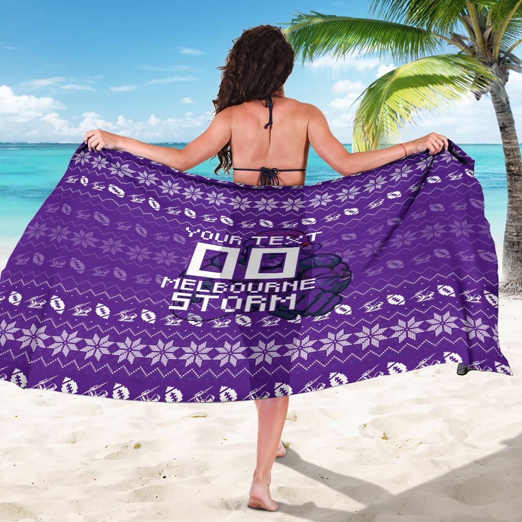 Personalized Melbourne Storm Christmas Sarong Australian Rugby Fans - Pixelated Ugly Xmas Pattern Mascot Santa