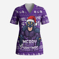 Personalized Melbourne Storm Christmas Scrub Top Australian Rugby Fans - Pixelated Ugly Xmas Pattern Mascot Santa