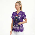 Personalized Melbourne Storm Christmas Scrub Top Australian Rugby Fans - Pixelated Ugly Xmas Pattern Mascot Santa