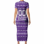 Personalized Melbourne Storm Christmas Short Sleeve Bodycon Dress Australian Rugby Fans - Pixelated Ugly Xmas Pattern Mascot Santa