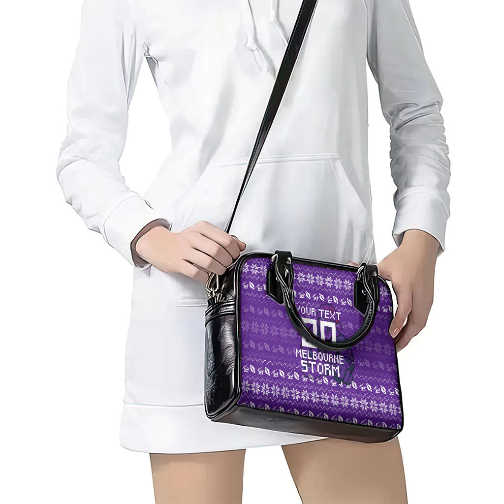 Personalized Melbourne Storm Christmas Shoulder Handbag Australian Rugby Fans - Pixelated Ugly Xmas Pattern Mascot Santa