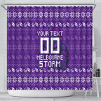 Personalized Melbourne Storm Christmas Shower Curtain Australian Rugby Fans - Pixelated Ugly Xmas Pattern Mascot Santa