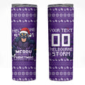Personalized Melbourne Storm Christmas Skinny Tumbler Australian Rugby Fans - Pixelated Ugly Xmas Pattern Mascot Santa