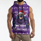 Personalized Melbourne Storm Christmas Sleeveless Hoodie Australian Rugby Fans - Pixelated Ugly Xmas Pattern Mascot Santa