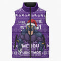 Personalized Melbourne Storm Christmas Sleeveless Puffer Jacket Australian Rugby Fans - Pixelated Ugly Xmas Pattern Mascot Santa