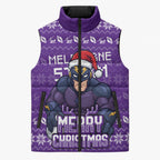 Personalized Melbourne Storm Christmas Sleeveless Puffer Jacket Australian Rugby Fans - Pixelated Ugly Xmas Pattern Mascot Santa