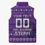Personalized Melbourne Storm Christmas Sleeveless Puffer Jacket Australian Rugby Fans - Pixelated Ugly Xmas Pattern Mascot Santa