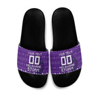Personalized Melbourne Storm Christmas Slide Sandals Australian Rugby Fans - Pixelated Ugly Xmas Pattern Mascot Santa