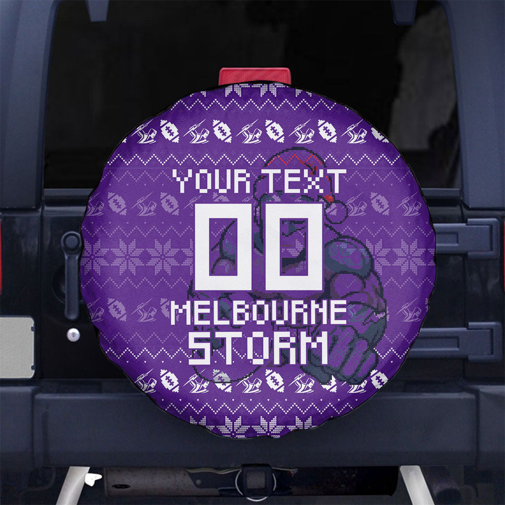 Personalized Melbourne Storm Christmas Spare Tire Cover Australian Rugby Fans - Pixelated Ugly Xmas Pattern Mascot Santa
