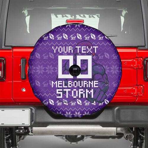 Personalized Melbourne Storm Christmas Spare Tire Cover Australian Rugby Fans - Pixelated Ugly Xmas Pattern Mascot Santa