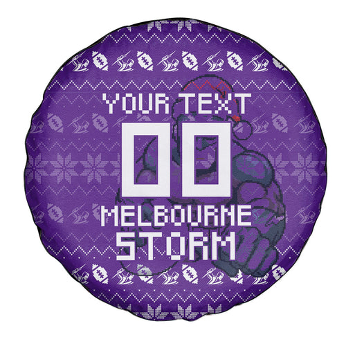 Personalized Melbourne Storm Christmas Spare Tire Cover Australian Rugby Fans - Pixelated Ugly Xmas Pattern Mascot Santa