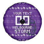 Personalized Melbourne Storm Christmas Spare Tire Cover Australian Rugby Fans - Pixelated Ugly Xmas Pattern Mascot Santa