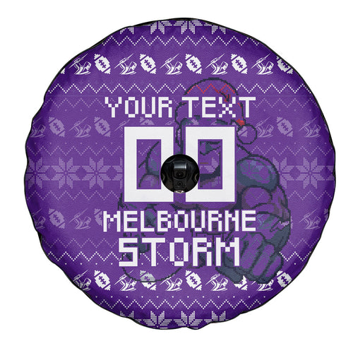 Personalized Melbourne Storm Christmas Spare Tire Cover Australian Rugby Fans - Pixelated Ugly Xmas Pattern Mascot Santa