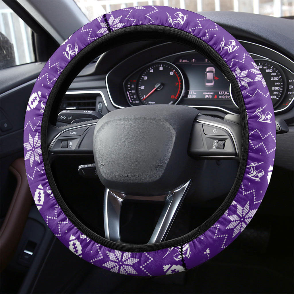 Melbourne Storm Christmas Steering Wheel Cover Australian Rugby Fans - Pixelated Ugly Xmas Pattern Mascot Santa