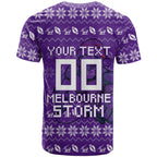 Personalized Melbourne Storm Christmas T Shirt Australian Rugby Fans - Pixelated Ugly Xmas Pattern Mascot Santa