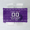 Personalized Melbourne Storm Christmas Tablecloth Australian Rugby Fans - Pixelated Ugly Xmas Pattern Mascot Santa