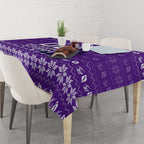 Personalized Melbourne Storm Christmas Tablecloth Australian Rugby Fans - Pixelated Ugly Xmas Pattern Mascot Santa