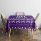 Personalized Melbourne Storm Christmas Tablecloth Australian Rugby Fans - Pixelated Ugly Xmas Pattern Mascot Santa