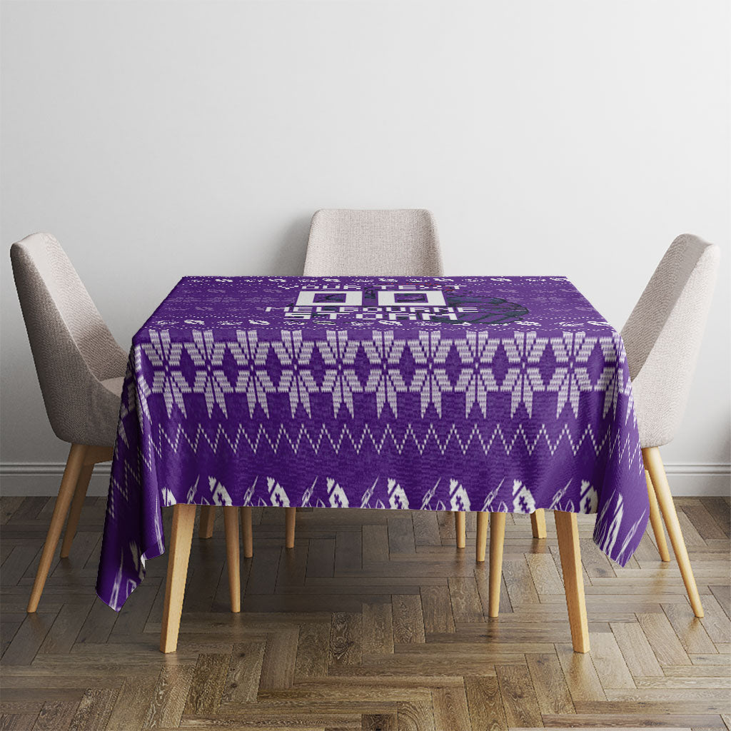 Personalized Melbourne Storm Christmas Tablecloth Australian Rugby Fans - Pixelated Ugly Xmas Pattern Mascot Santa