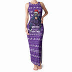 Personalized Melbourne Storm Christmas Tank Maxi Dress Australian Rugby Fans - Pixelated Ugly Xmas Pattern Mascot Santa