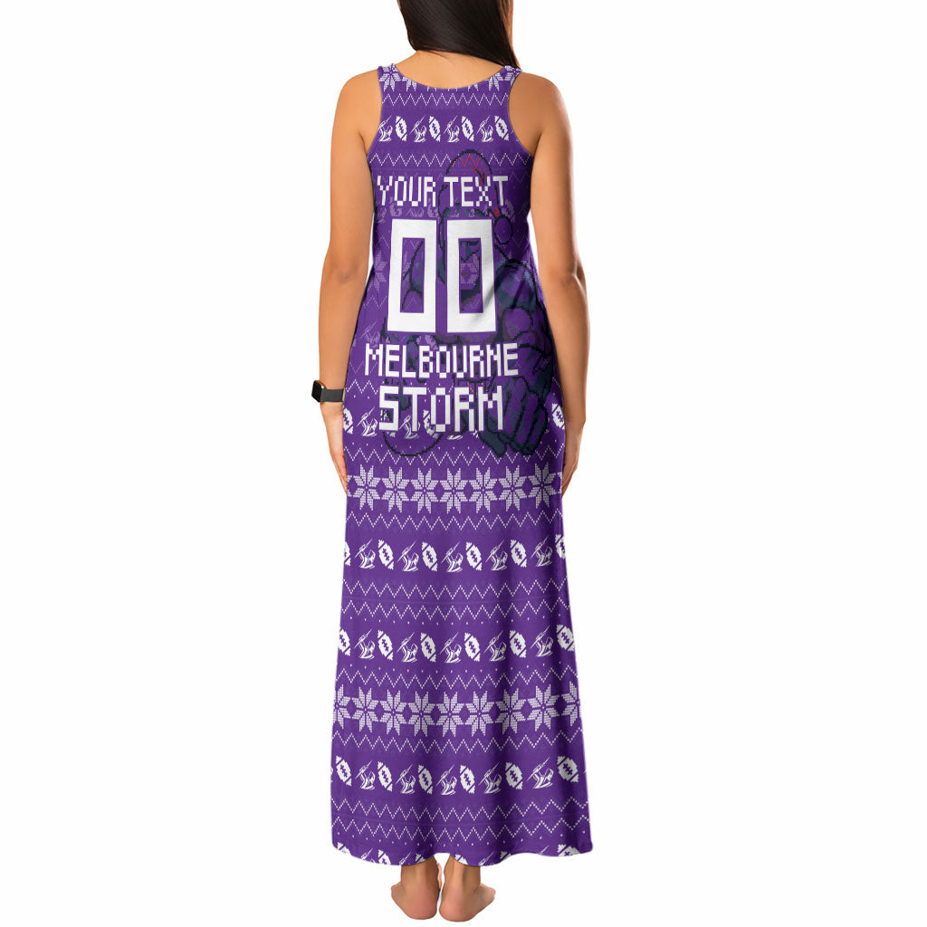 Personalized Melbourne Storm Christmas Tank Maxi Dress Australian Rugby Fans - Pixelated Ugly Xmas Pattern Mascot Santa
