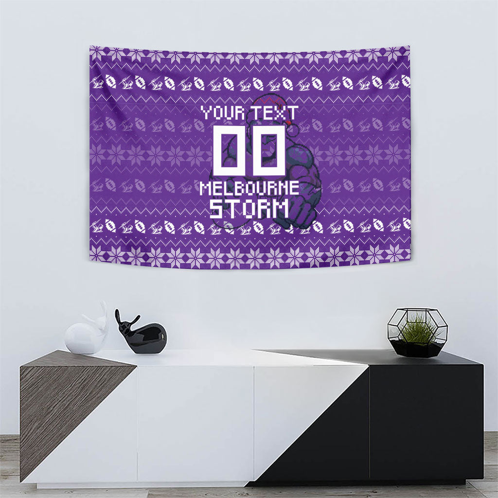 Personalized Melbourne Storm Christmas Tapestry Australian Rugby Fans - Pixelated Ugly Xmas Pattern Mascot Santa