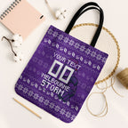 Personalized Melbourne Storm Christmas Tote Bag Australian Rugby Fans - Pixelated Ugly Xmas Pattern Mascot Santa