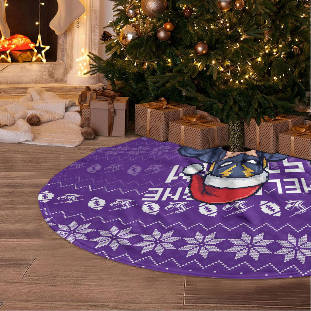 Melbourne Storm Christmas Tree Skirt Australian Rugby Fans - Pixelated Ugly Xmas Pattern Mascot Santa