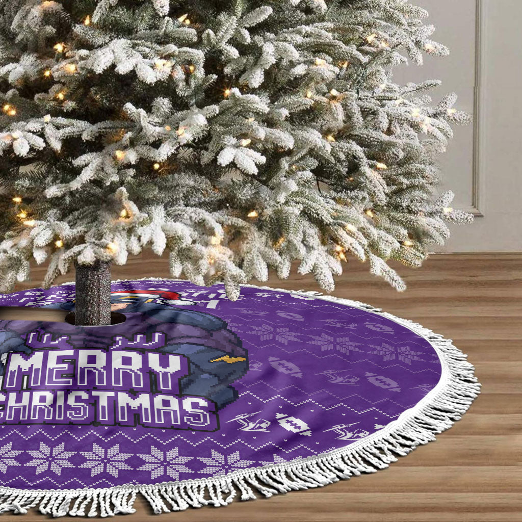 Melbourne Storm Christmas Tree Skirt Australian Rugby Fans - Pixelated Ugly Xmas Pattern Mascot Santa