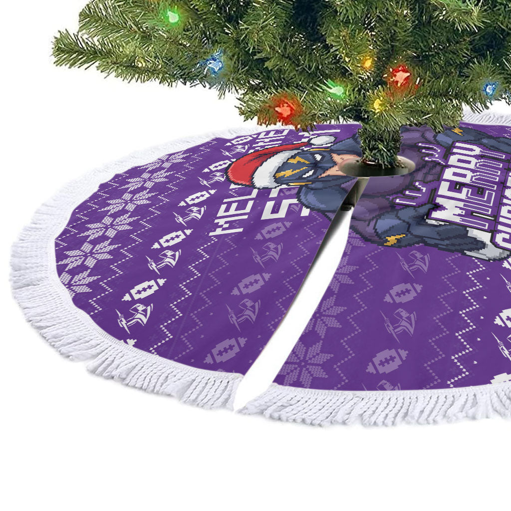 Melbourne Storm Christmas Tree Skirt Australian Rugby Fans - Pixelated Ugly Xmas Pattern Mascot Santa